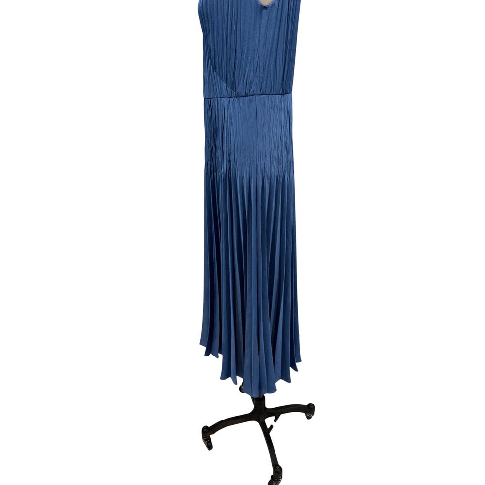Vince Hydrangea Blue Pleated Midi Dress Sleeveless V-Neck Size Small - Picture 7 of 13